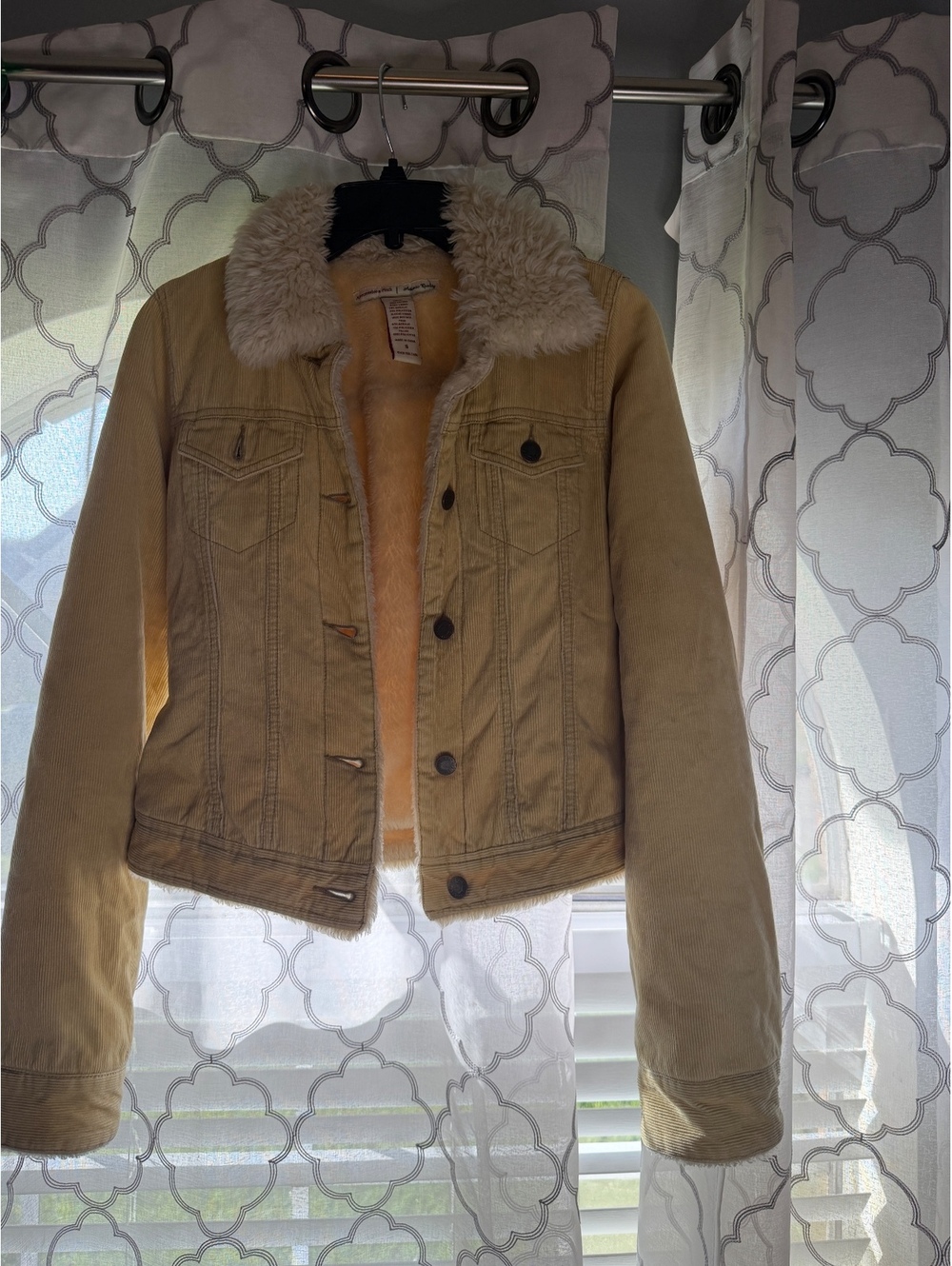 Abercrombie & Fitch Tan Corduroy Sherpa Lined Trucker Jacket Coat Mens Small S